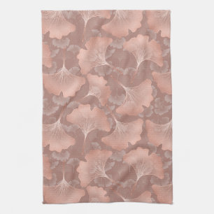 Romantic Blush Ginkgo Leaves Gold Botanical Tea Towel