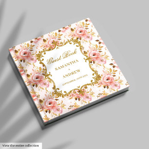 Romantic Blush Gold Wedding Guest Book Signing