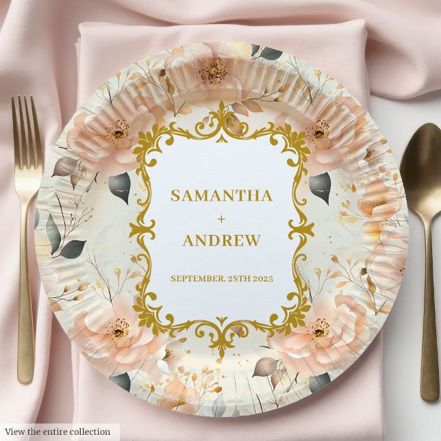 Romantic Blush Gold Wedding Paper Plates (Romantic Blush Gold Wedding Paper Plates)