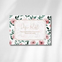 Romantic Blush Green Floral Gold Bow Diaper Raffle