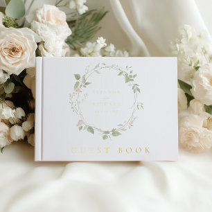 Romantic Blush & Green Floral Wreath Wedding Guest Book