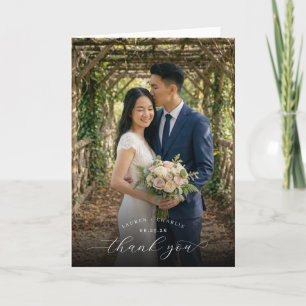 Romantic Blush Green Photo Thank You Card
