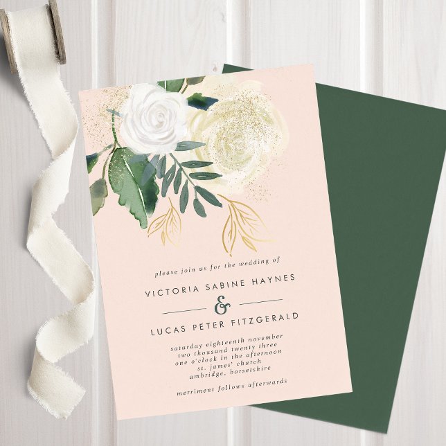 Romantic Blush & Green Wedding Invitation (Creator Uploaded)