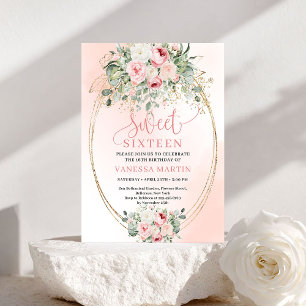Romantic Blush Greenery Sweet Sixteen Invite