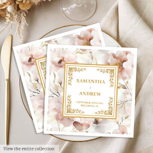 Romantic blush ivory boho floral paper napkins