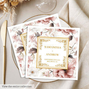 Romantic blush ivory gold floral paper napkins