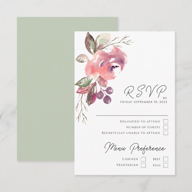 Romantic Blush Mauve Vertical RSVP Card (Front/Back)