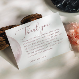 Romantic Blush Moon Script Celestial Wedding Thank You Card