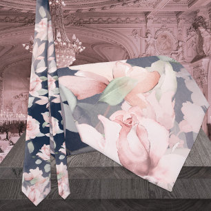 Romantic Blush & Navy Secret Garden Rose Wedding  Tie