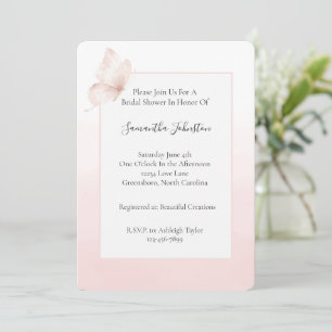 Romantic Blush Ombre Pink Butterfly Bridal Shower Invitation