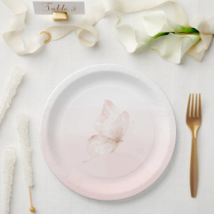 Romantic Blush Ombre Pink Butterfly Bridal Shower Paper Plate
