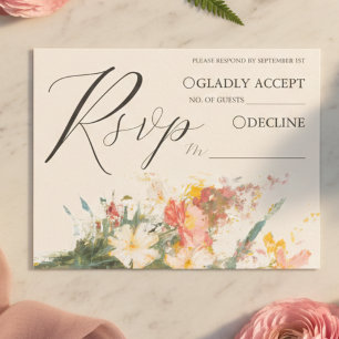 Romantic Blush Painted Floral Wedding RSVP QR Code Enclosure Card