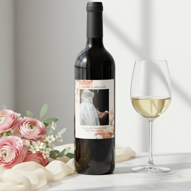 Romantic Blush Painted Floral Wedding Wine Label (Romantic Blush Painted Floral Wedding Wine Label)