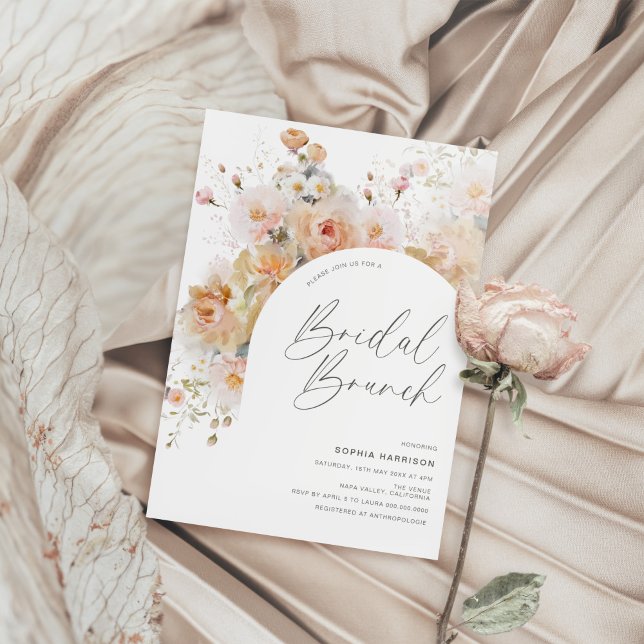 Romantic Blush Peach Floral Arch Bridal Brunch Invitation (Creator Uploaded)