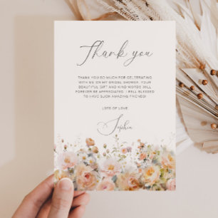 Romantic Blush Peach Floral Arch Bridal Shower Thank You Card