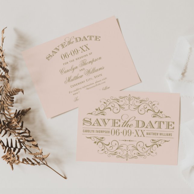 Romantic Blush Peach Gold Flourish Wedding Save The Date (Creator Uploaded)