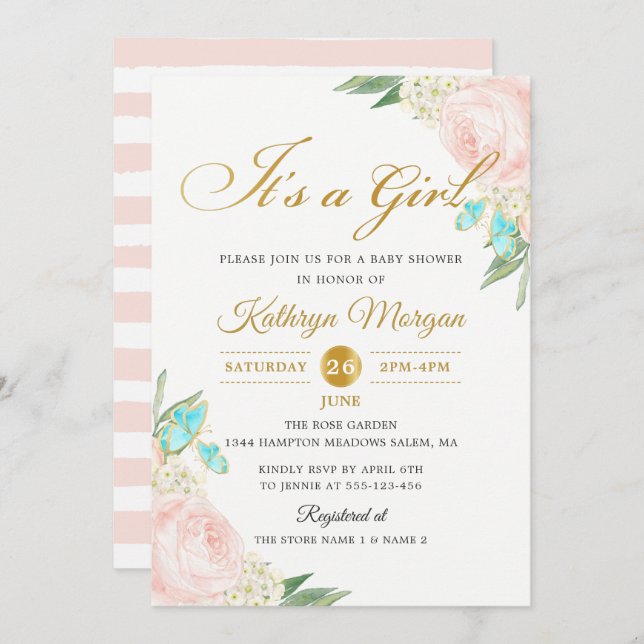 Romantic Blush Peach Rose Garden Baby Shower Invitation (Front/Back)