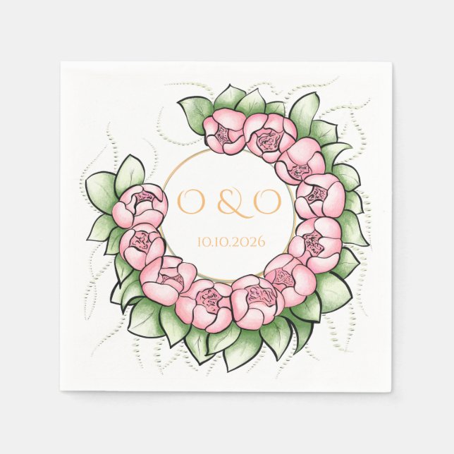 Romantic Blush Peony Botanical Floral Paper Napkin (Front)
