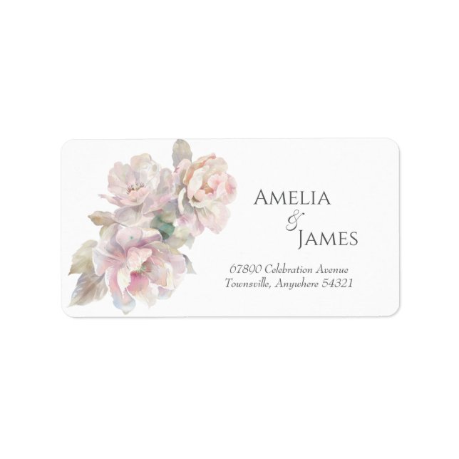 Romantic Blush Peony Floral Wedding Address  Label (Front)