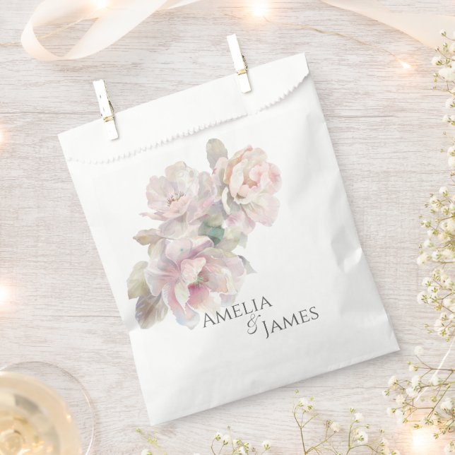 Romantic Blush Peony Floral Wedding  Favour Bags (Clipped)