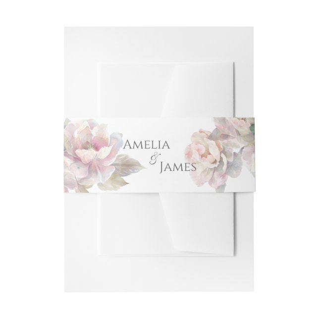 Romantic Blush Peony Floral Wedding Invitation Belly Band (Front Example)