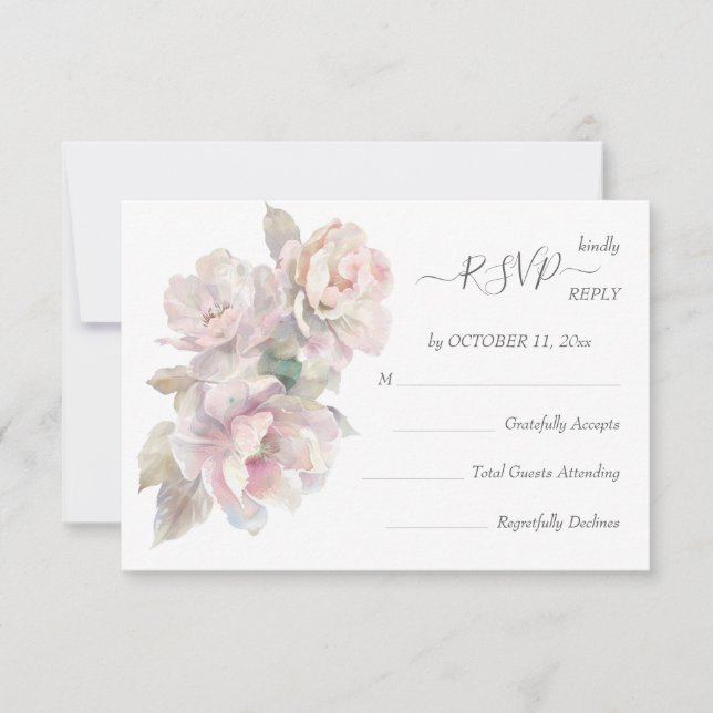 Romantic Blush Peony Floral Wedding Meal RSVP 2 Card (Front)