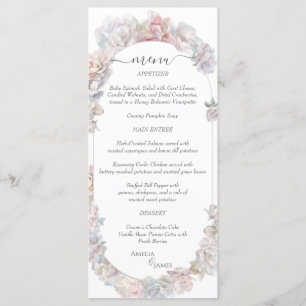 Romantic Blush Peony Floral Wedding  Menu