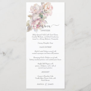 Romantic Blush Peony Floral Wedding Menu