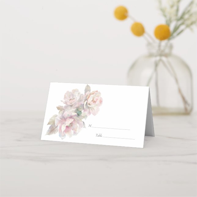 Romantic Blush Peony Floral Wedding  Place Card (Front)