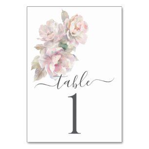 Romantic Blush Peony Floral Wedding Table Number