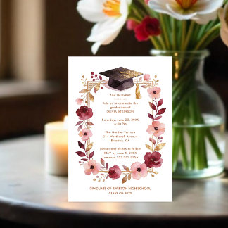 Romantic Blush Pink and Burgundy Graduation Invitation