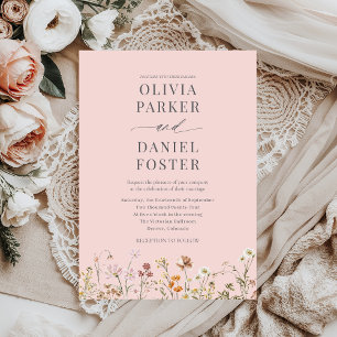 Romantic Blush Pink Boho Wildflower Wedding  Invitation