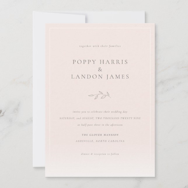 Romantic Blush Pink Botanical Wedding Invitation (Front)