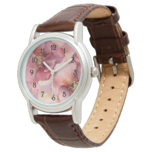 Romantic Blush Pink Burgundy Gold Floral  Watch