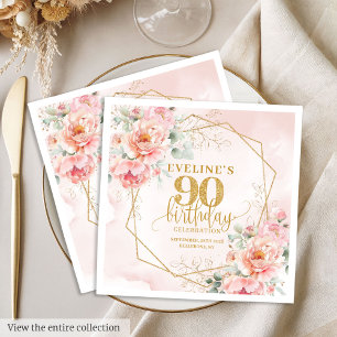 Romantic blush pink floral 90th birthday paper  napkin