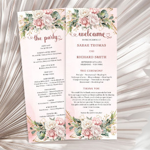 Romantic Blush Pink Floral Gold Greenery Wedding Programme