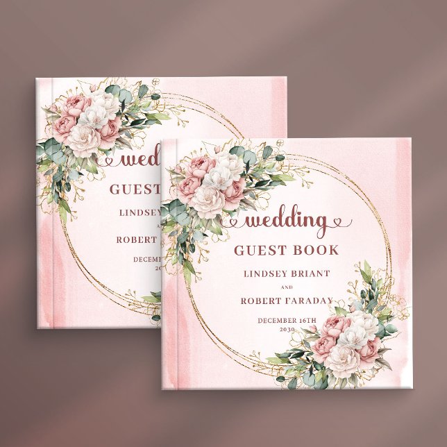 Romantic Blush Pink Floral Greenery Guest Book   (Romantic Blush Pink Floral Greenery Guest Book Sign In)