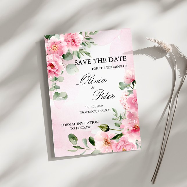 Romantic Blush Pink Floral Save the Date Invitation (Creator Uploaded)