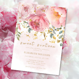 Romantic Blush Pink Floral Sweet Sixteen Birthday Invitation