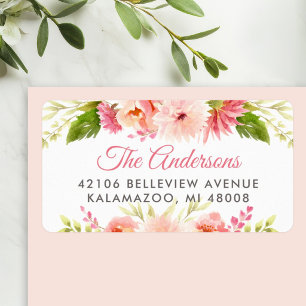Romantic Blush Pink Floral Wedding Address Label