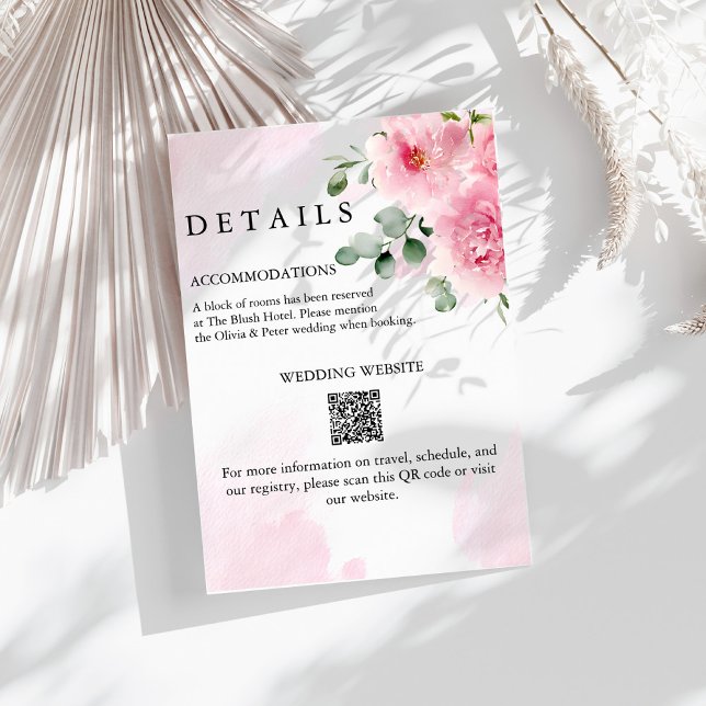 Romantic Blush Pink Floral Wedding Details Card (Creator Uploaded)