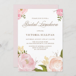 Romantic Blush Pink Flowers Bridal Luncheon Invitation