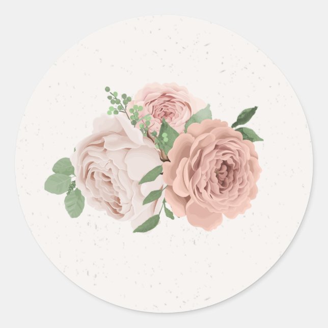 romantic blush pink flowers & leaves classic round classic round sticker (Front)
