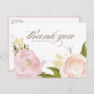 Romantic Blush Pink Garden Roses Wedding Thank You Postcard