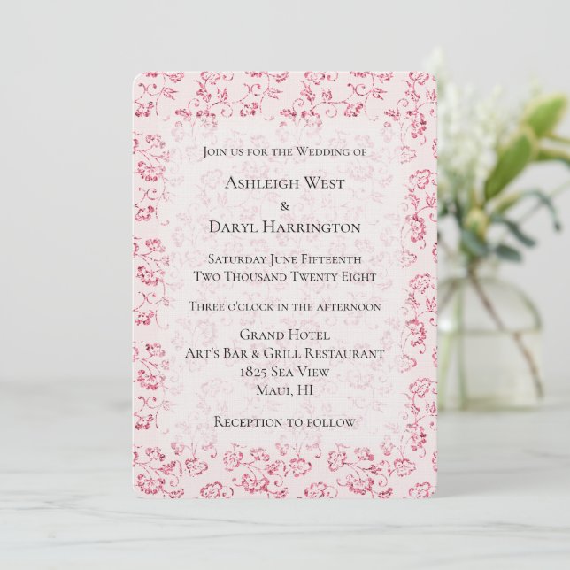  Romantic Blush Pink Glitter Floral Wedding Invitation (Standing Front)