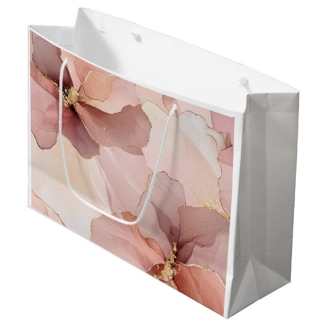 Romantic Blush Pink Gold Floral Bridal Shower Large Gift Bag (Front Angled)