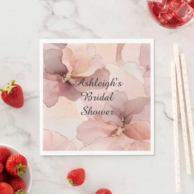 Romantic Blush Pink Gold Floral Bridal Shower Napkin (Insitu)