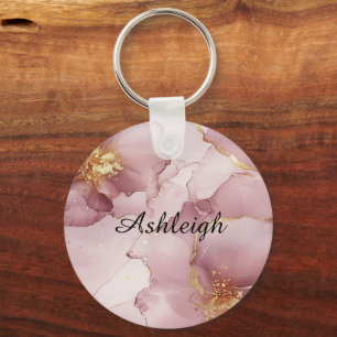 Romantic Blush Pink Gold Floral Key Ring