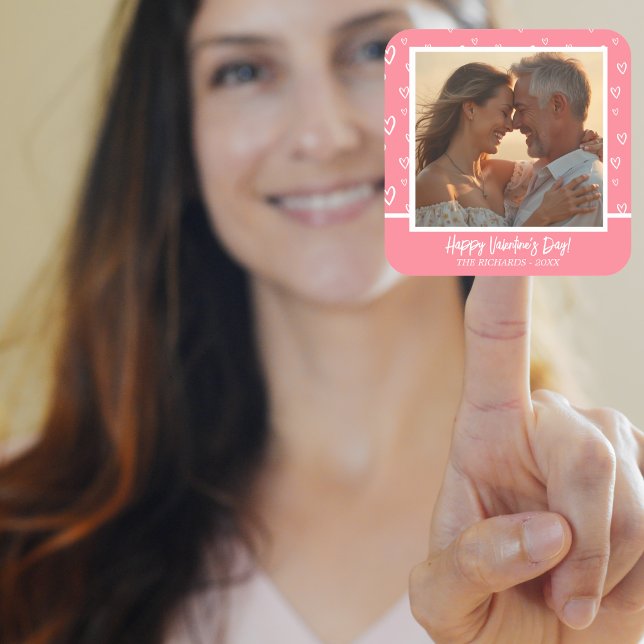Romantic Blush Pink Heart Photo Square Sticker (Romantic Blush Pink Heart Photo Square Sticker)