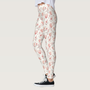Romantic Blush Pink Hearts Roses Floral Love  Leggings